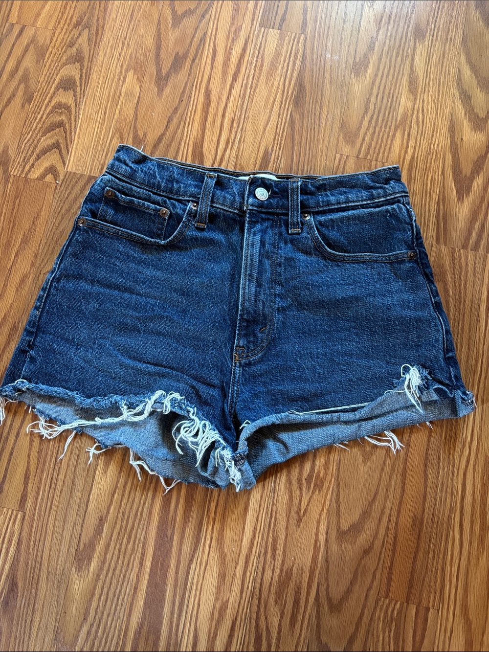 Abercrombie & Fitch Dark Blue Distressed Denim Shorts